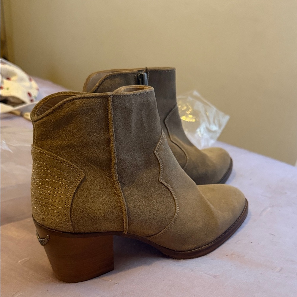 Zara Suede Tan Ankle Booties